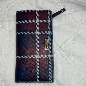 Kate Spade plaid detail wallet. Baby / light blue and burgundy.